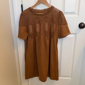 Suede Brown Lace Detail Dress